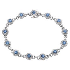 Pulsera Link de Aguamarina y Diamantes de Oro Blanco de 18k