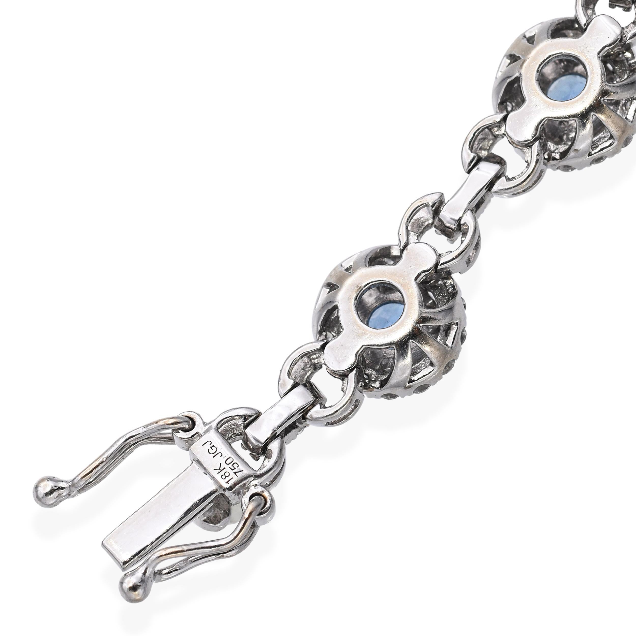 Bracelet à maillons en or blanc 18k aigue-marine et diamant Pour femmes en vente