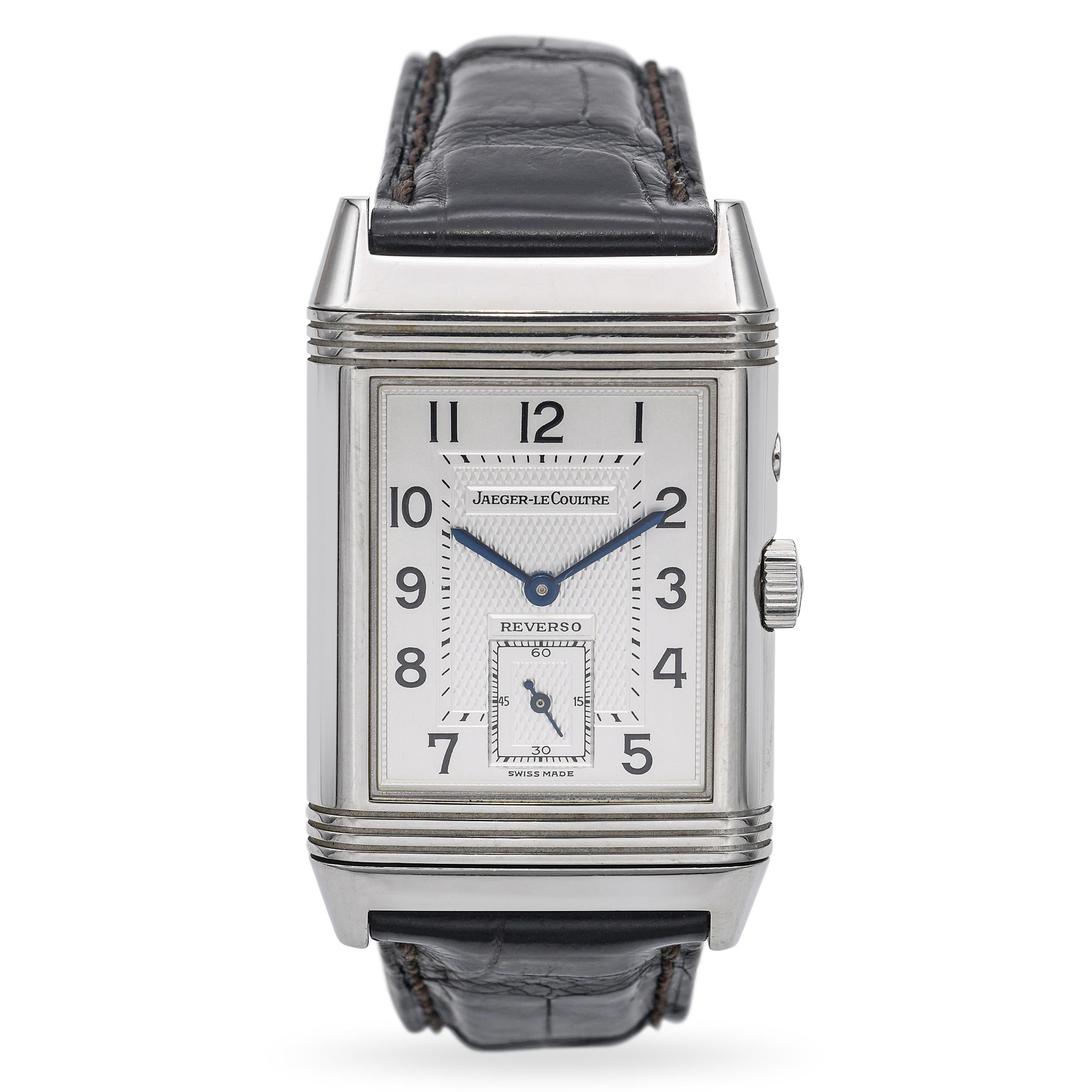 Jaeger-LeCoultre Reverso Duo Tag & Nacht Edelstahl Handaufzug Herrenuhr (Art déco) im Angebot