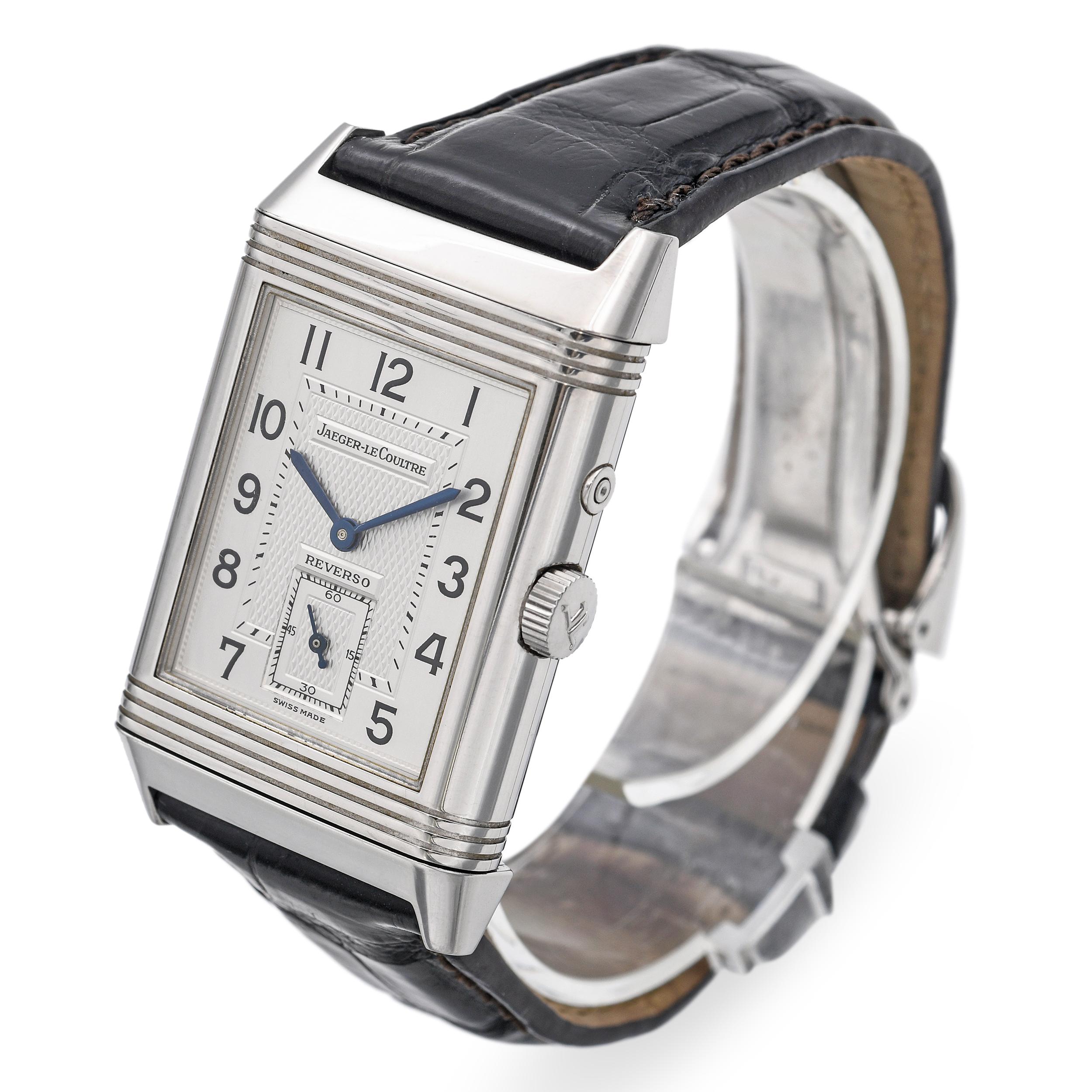 Jaeger-LeCoultre Reverso Duo Tag & Nacht Edelstahl Handaufzug Herrenuhr im Angebot 1