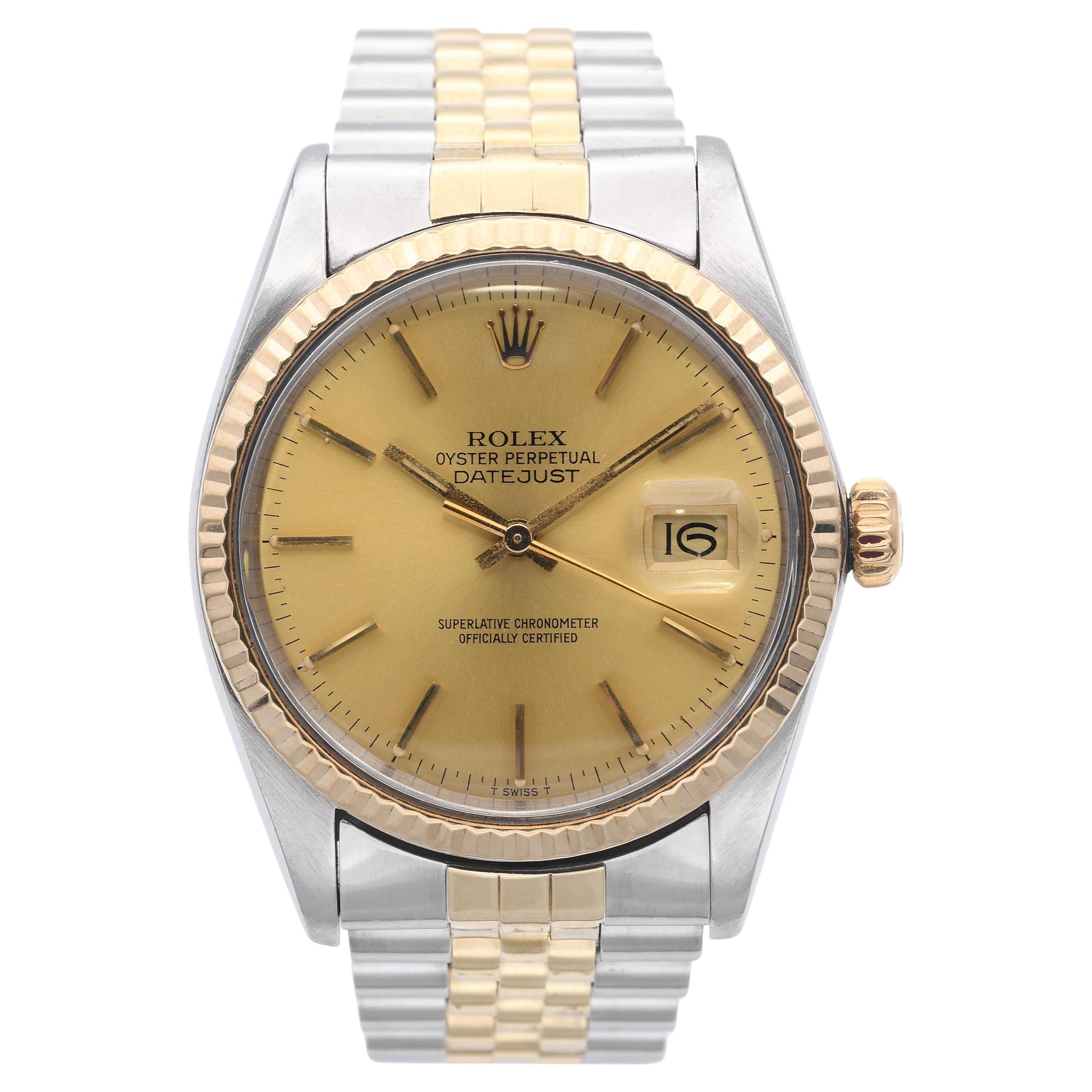 Vintage Rolex Datejust 16013 Zweifarbige 14k Gold Stahl Automatik Herrenuhr