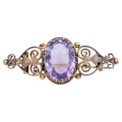 Antique 6.65ct Oval Amethyst Silver Bar Brooch Pin