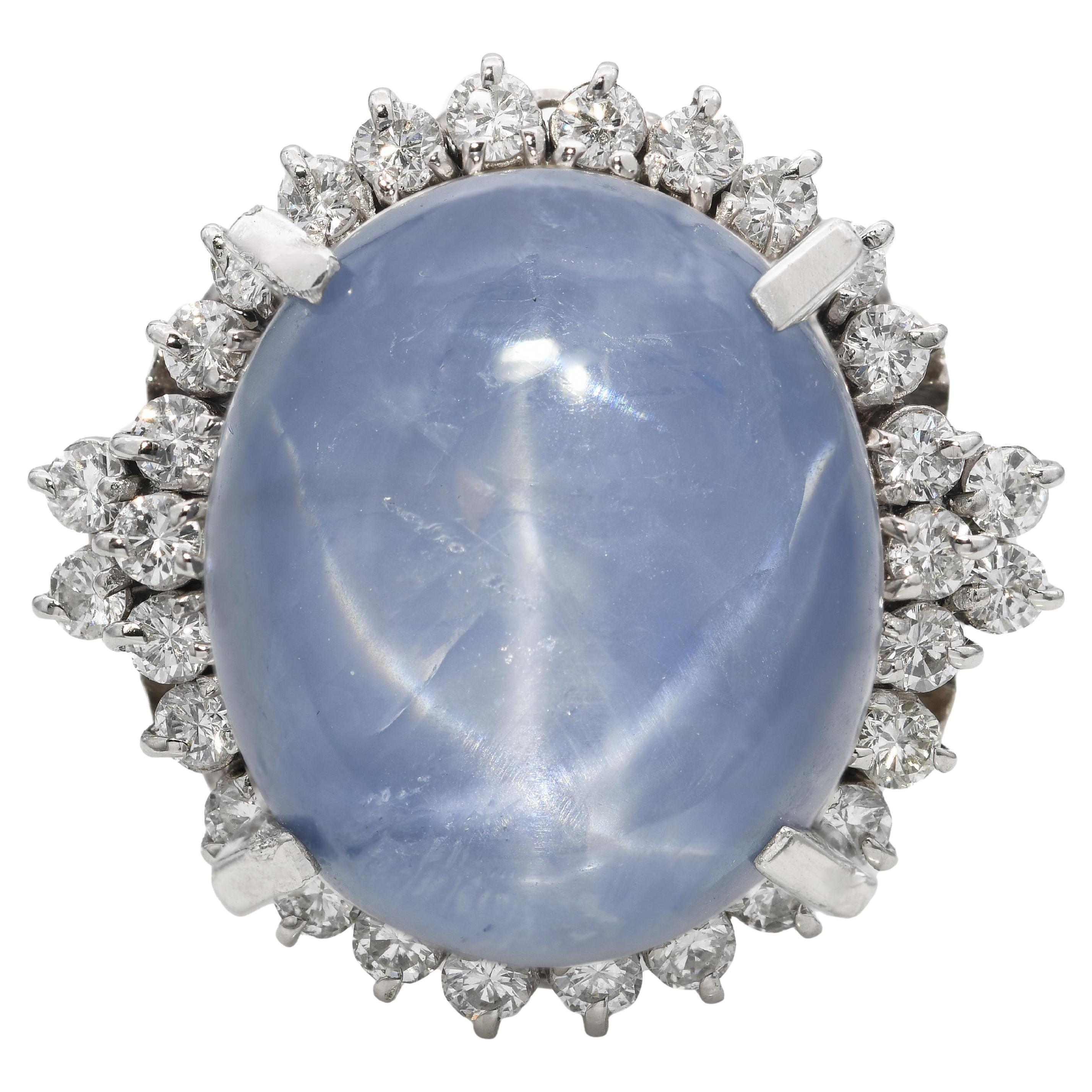 Anello Vintage in platino con zaffiro a stella e diamante da 12,82 ct. in vendita