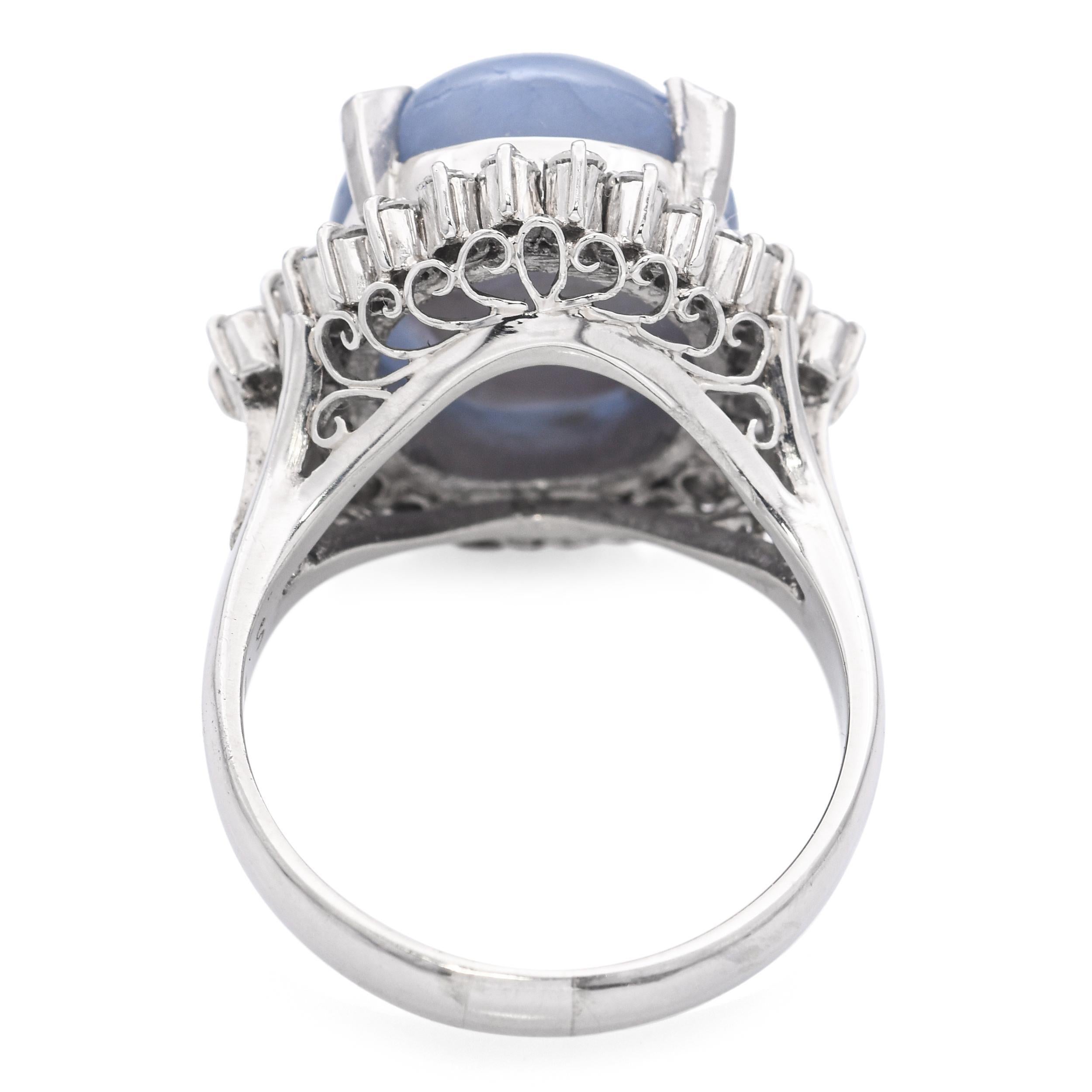da uomo o donna Anello Vintage in platino con zaffiro a stella e diamante da 12,82 ct. in vendita