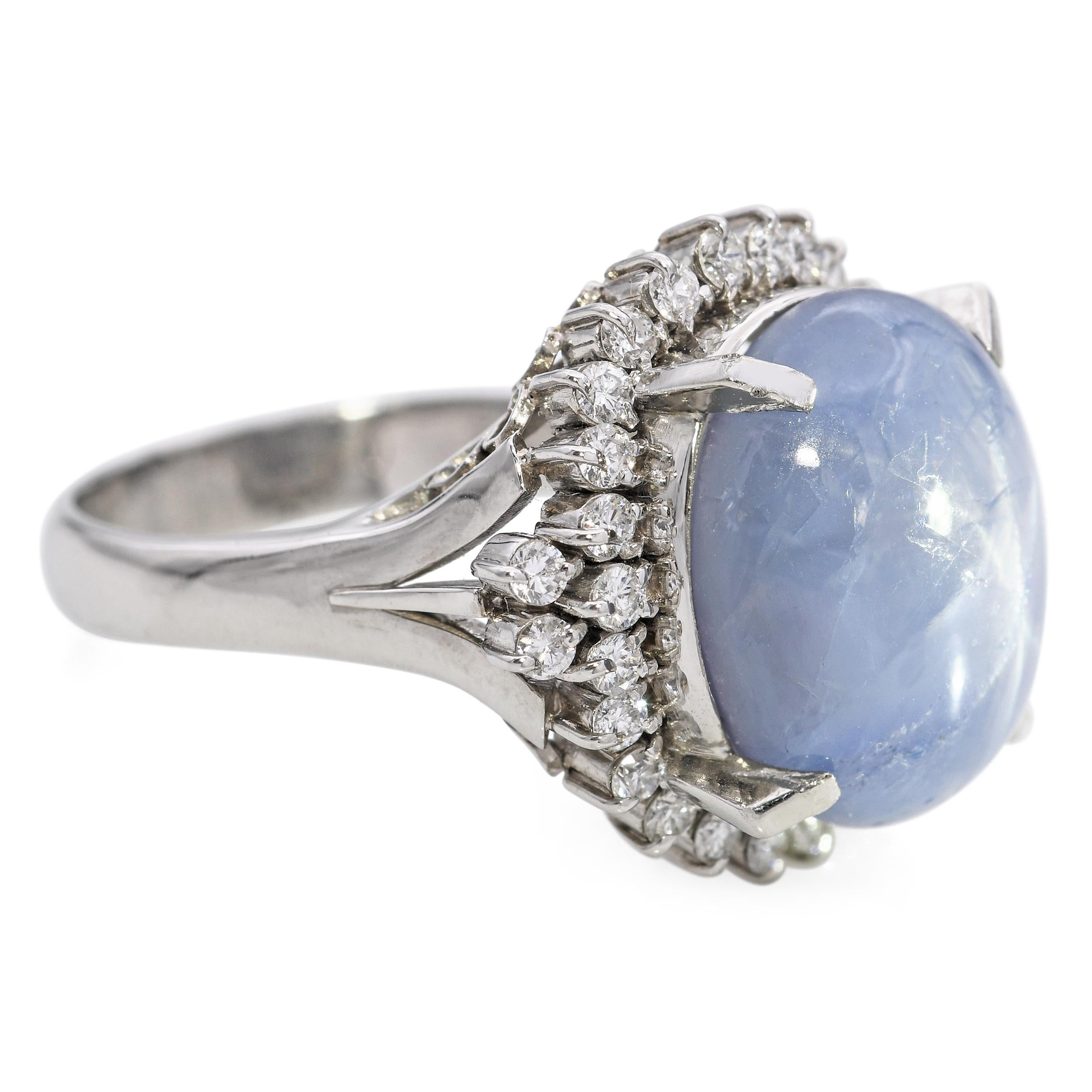Anello Vintage in platino con zaffiro a stella e diamante da 12,82 ct. in vendita 1