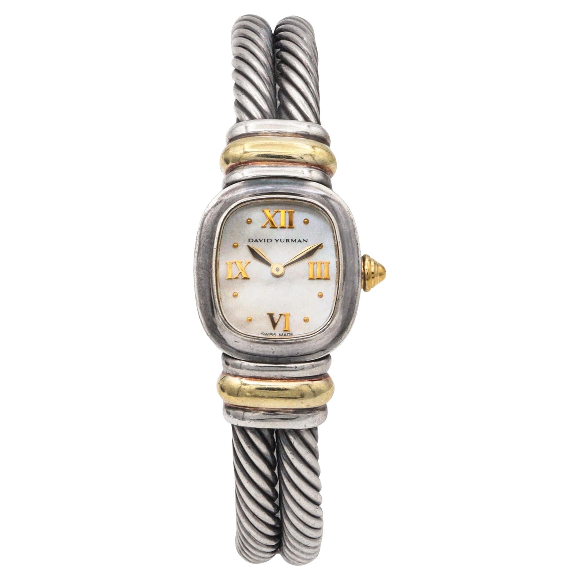 David Yurman Sterling Silber Perlmutt Zifferblatt Quarz Frauen Kabel Uhr im Angebot