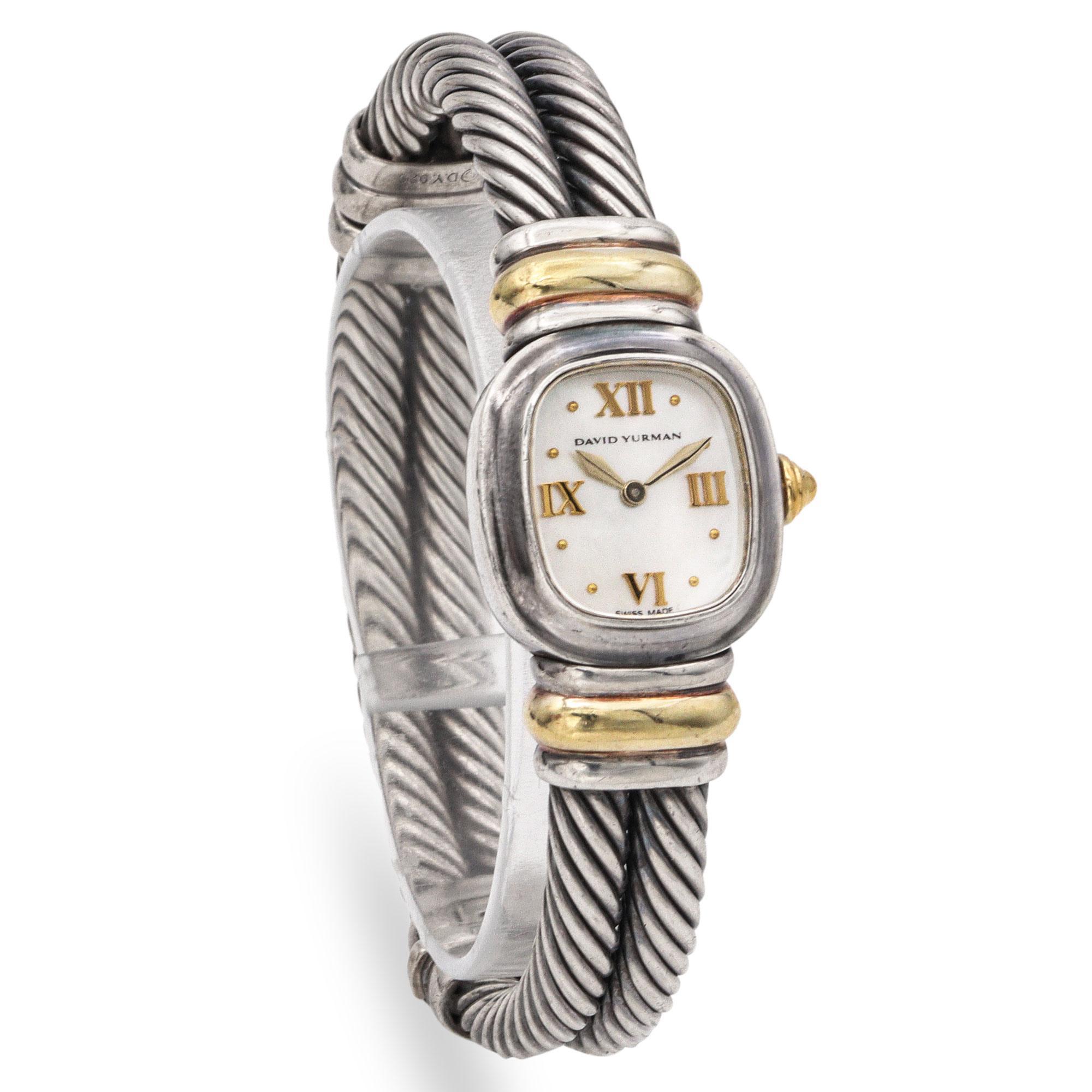 David Yurman Sterling Silber Perlmutt Zifferblatt Quarz Frauen Kabel Uhr Damen im Angebot