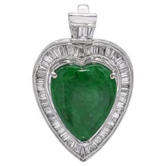 Pendentif vintage en or blanc 18k 0.85tcw diamant et cœur de jade