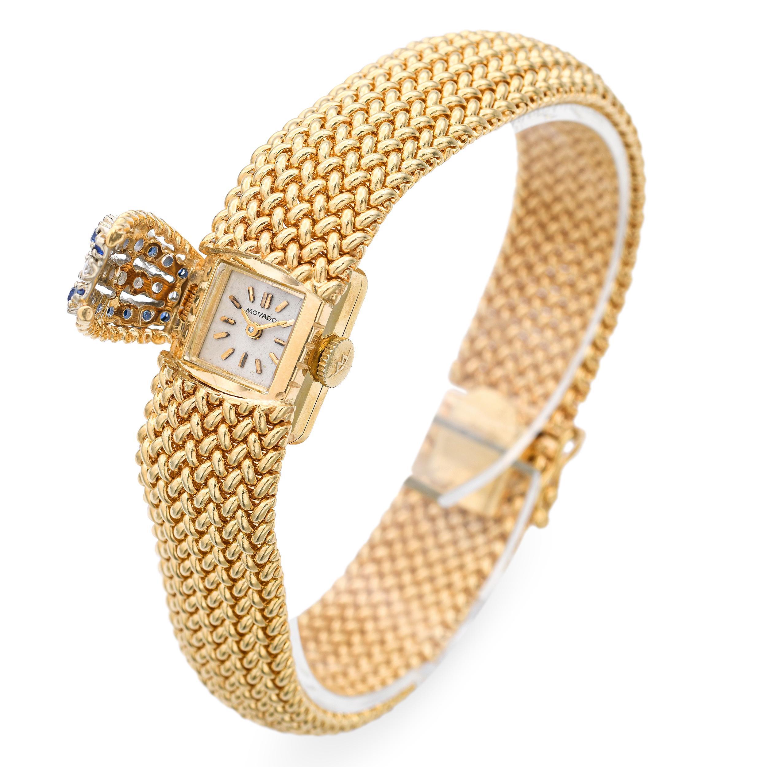 Montre pour femme Movado en or jaune 14k, diamant saphir cadran caché Pour femmes en vente