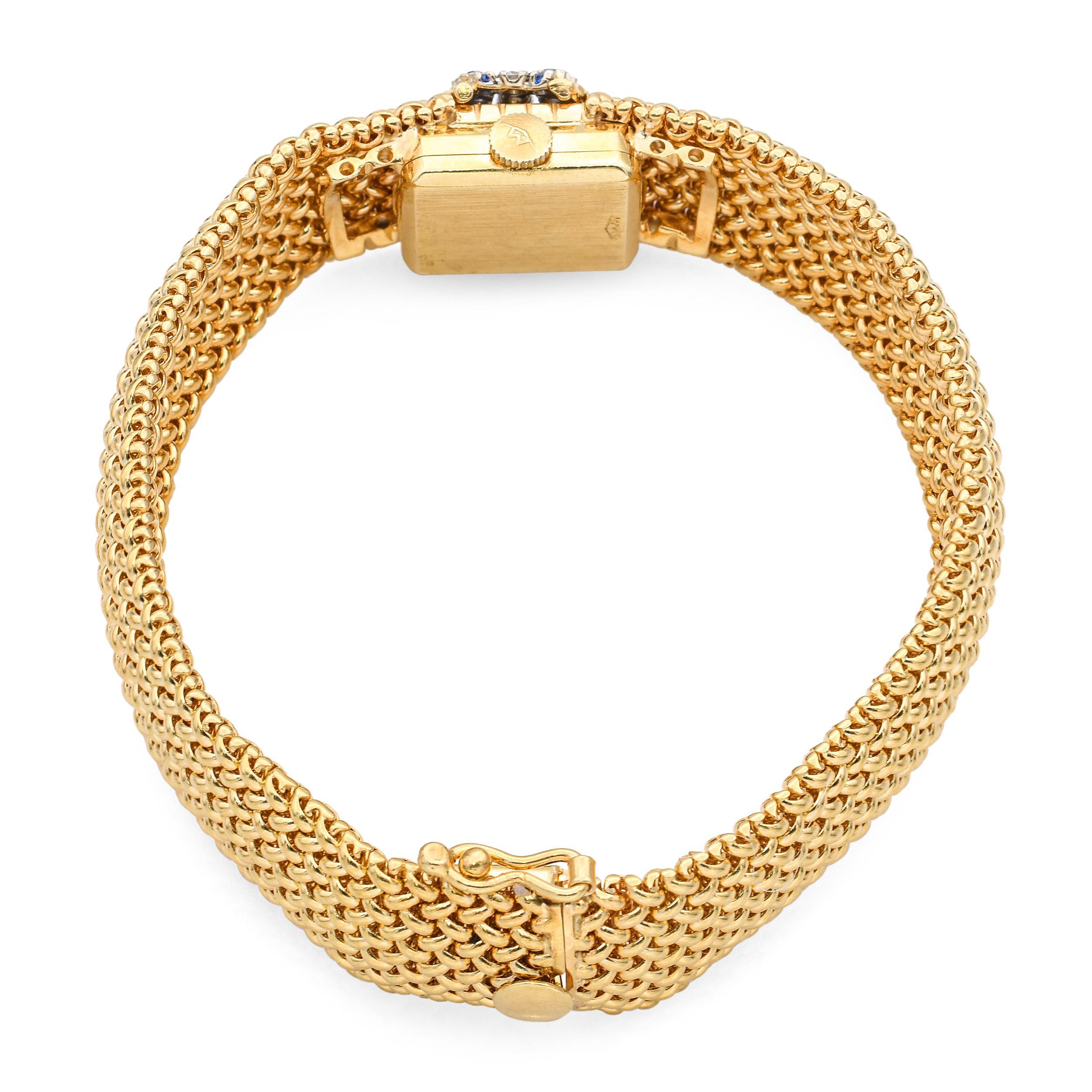 Montre pour femme Movado en or jaune 14k, diamant saphir cadran caché en vente 2