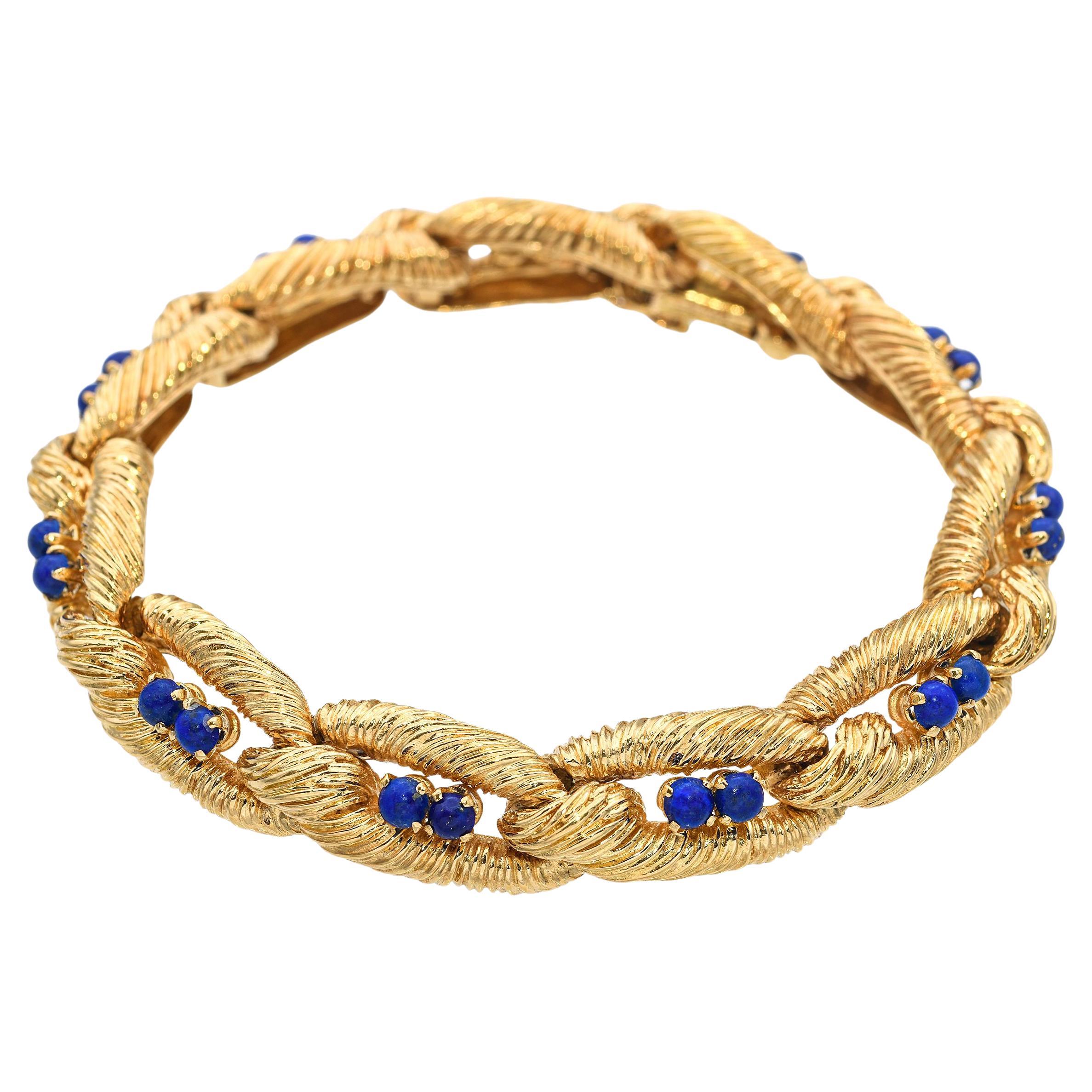 Vintage Cartier 18k Yellow Gold and Lapis Bracelet Designé par Carlo Weingrill en vente
