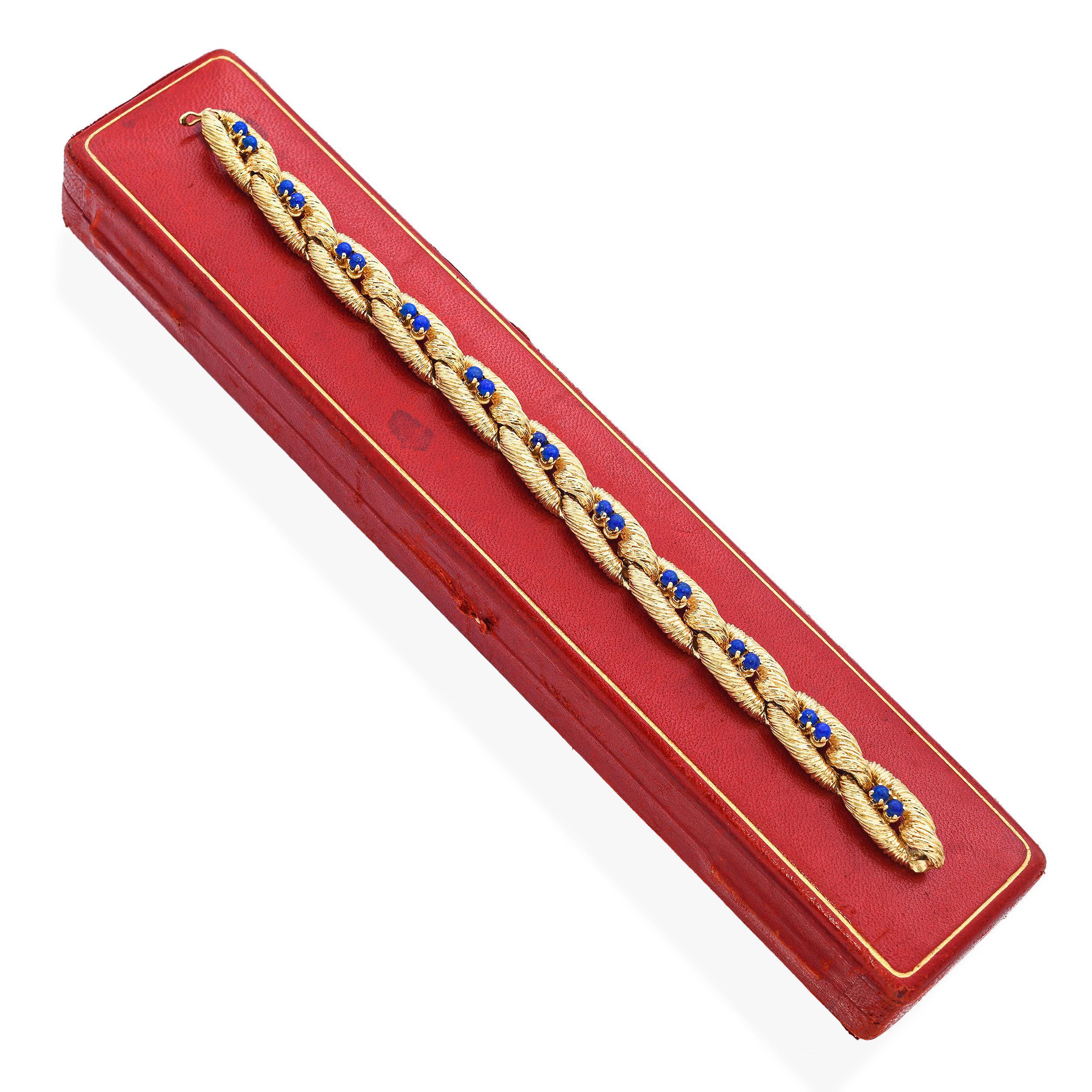 Vintage Cartier 18k Yellow Gold and Lapis Bracelet Designé par Carlo Weingrill Bon état - En vente à New York, NY