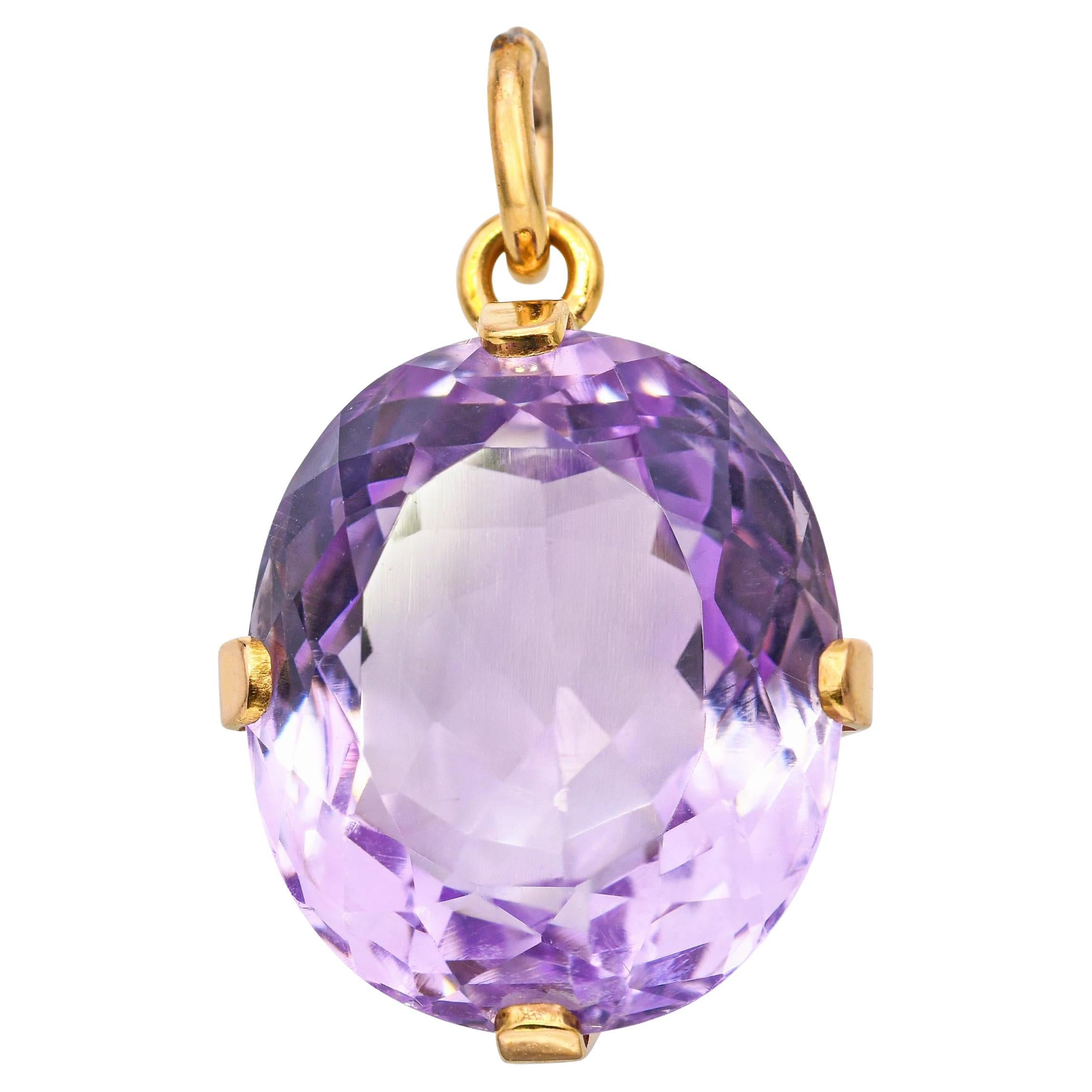 Pendentif vintage en or jaune 15k 18.6ct Améthyste en vente