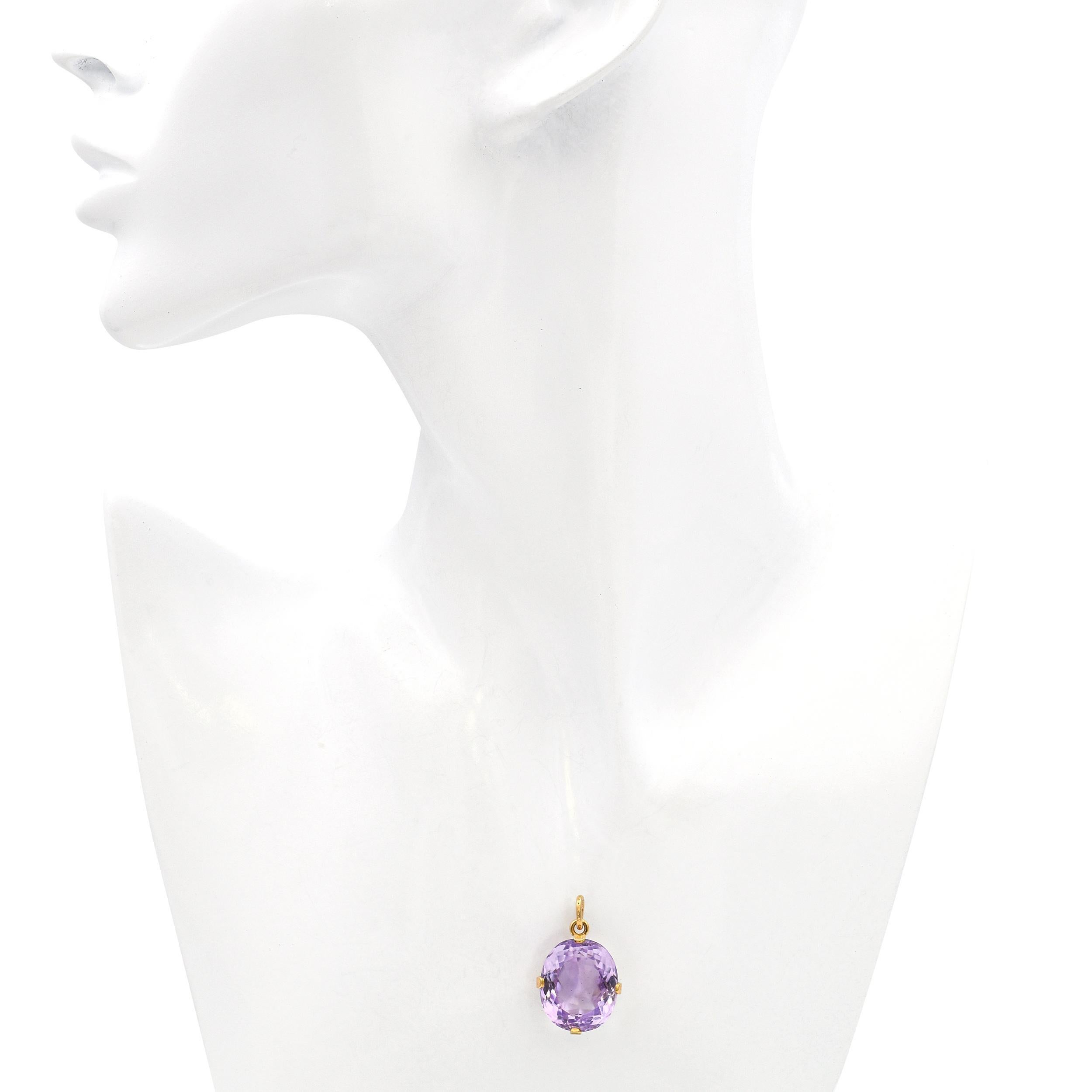 Taille ovale Pendentif vintage en or jaune 15k 18.6ct Améthyste en vente