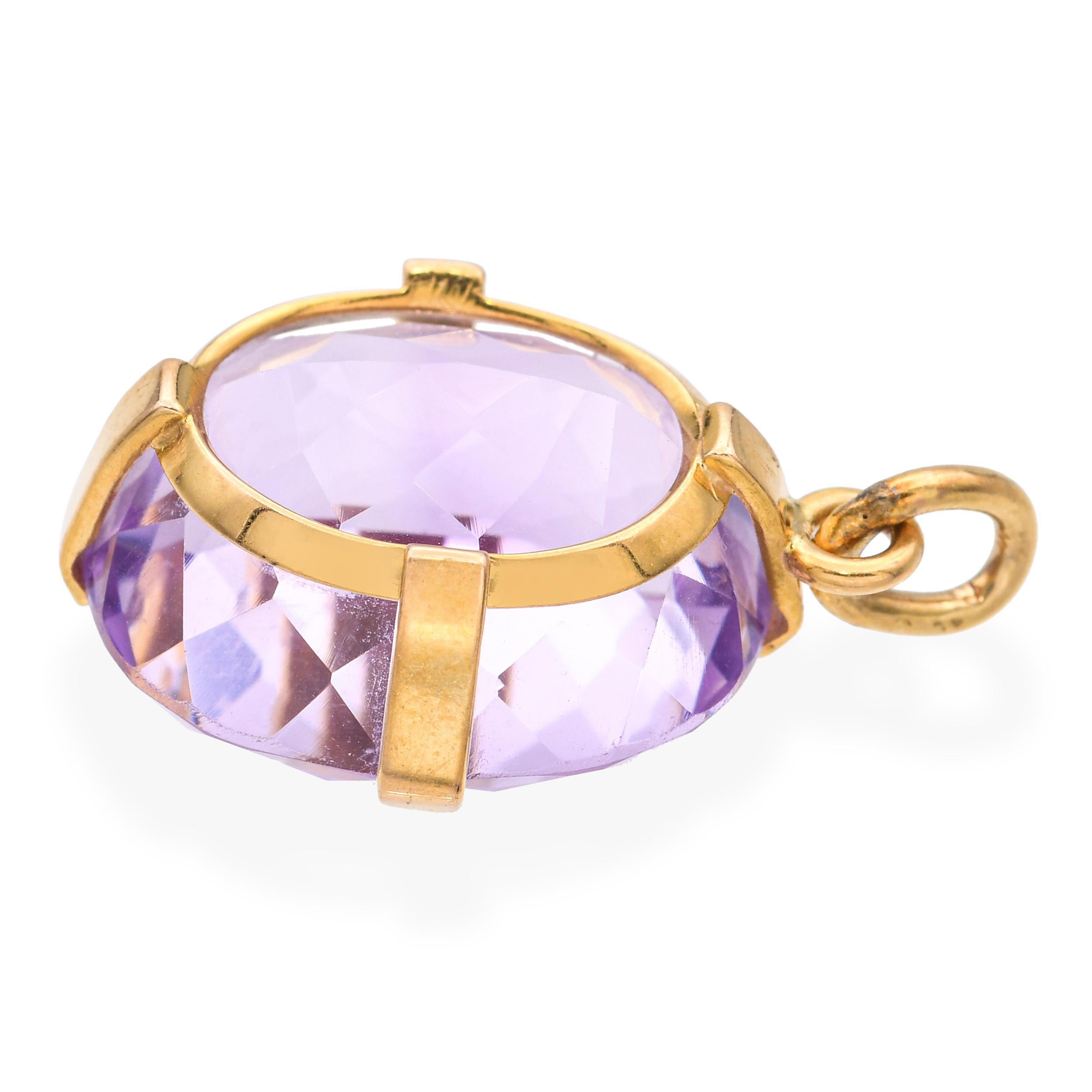 Pendentif vintage en or jaune 15k 18.6ct Améthyste Bon état - En vente à New York, NY