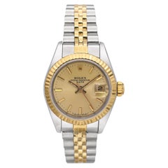Rolex Date 18K Gold Steel Champagne Dial Automatic Women's Watch