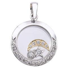 Pendentif lune et étoiles flottantes en or blanc 18k et diamants