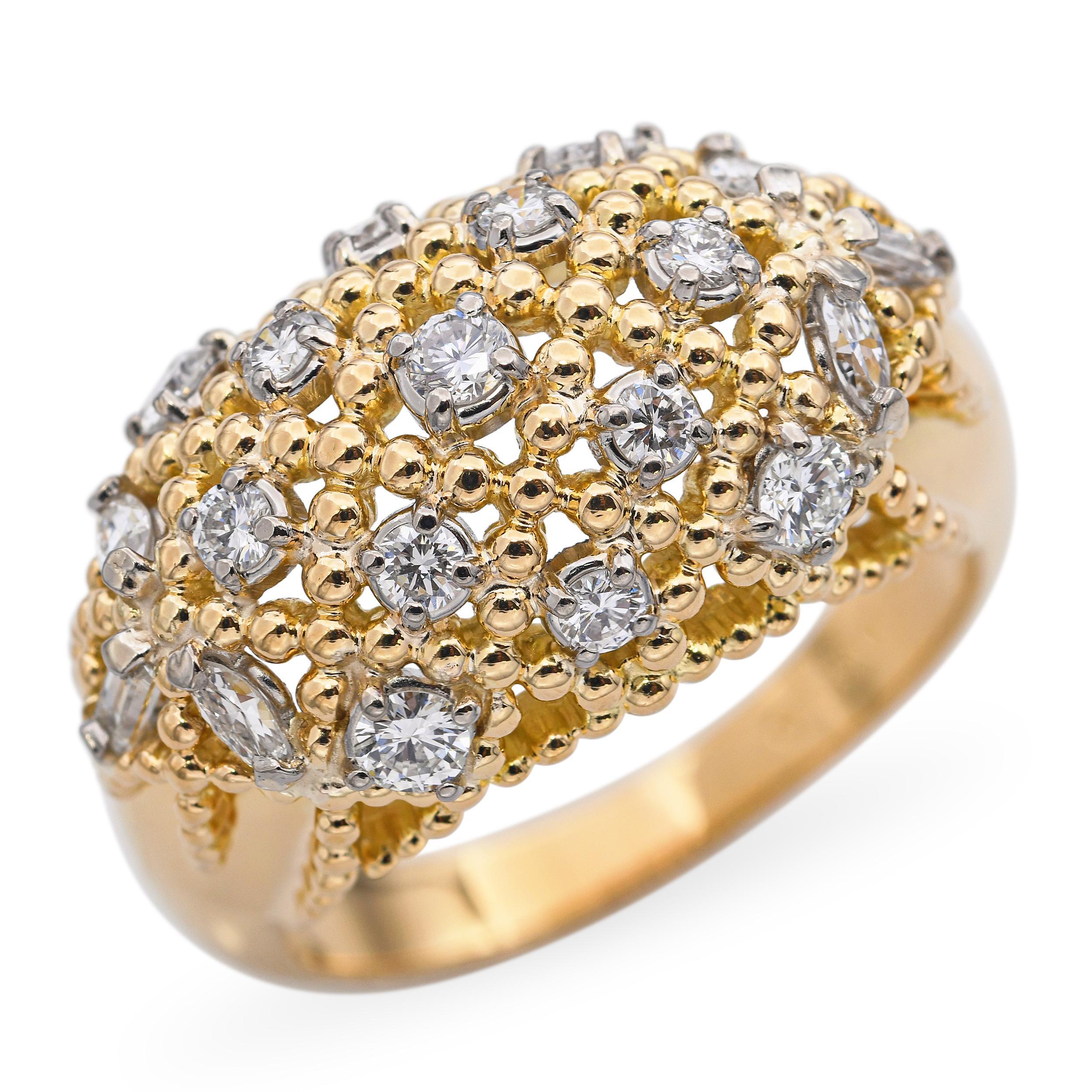 Réalisée par des experts de Jabel, cette bague vintage présente un élégant motif de corde entrelacée en or jaune 18 carats, symbolisant la force et l'unité. Serties de 0,60 carats de diamants brillants, les pierres étincelantes sont nichées dans