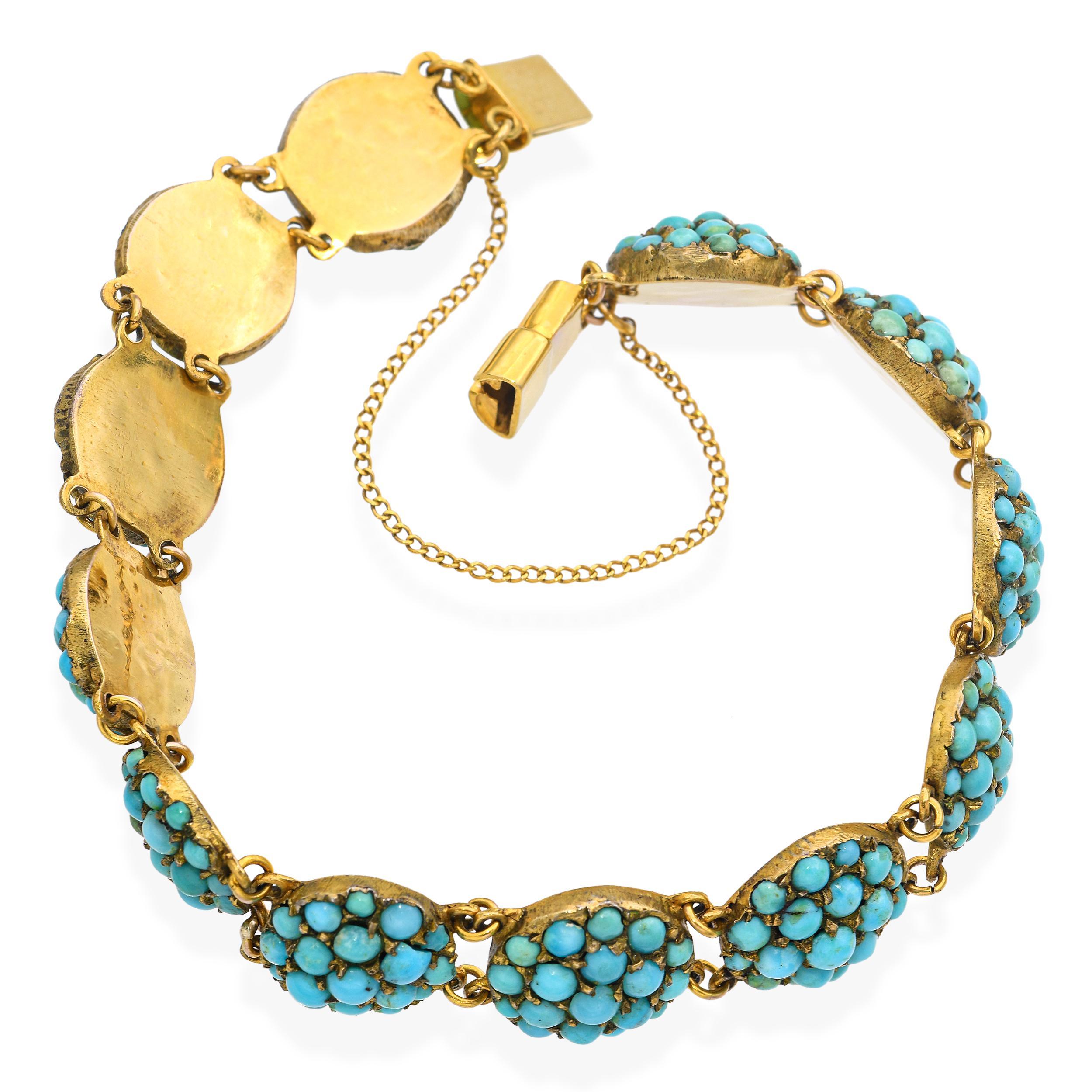 Bracelet ancien à maillons en or jaune 13k et turquoise Pour femmes en vente