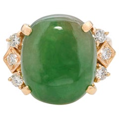 Bague Vintage en or jaune 18k Jade et diamant
