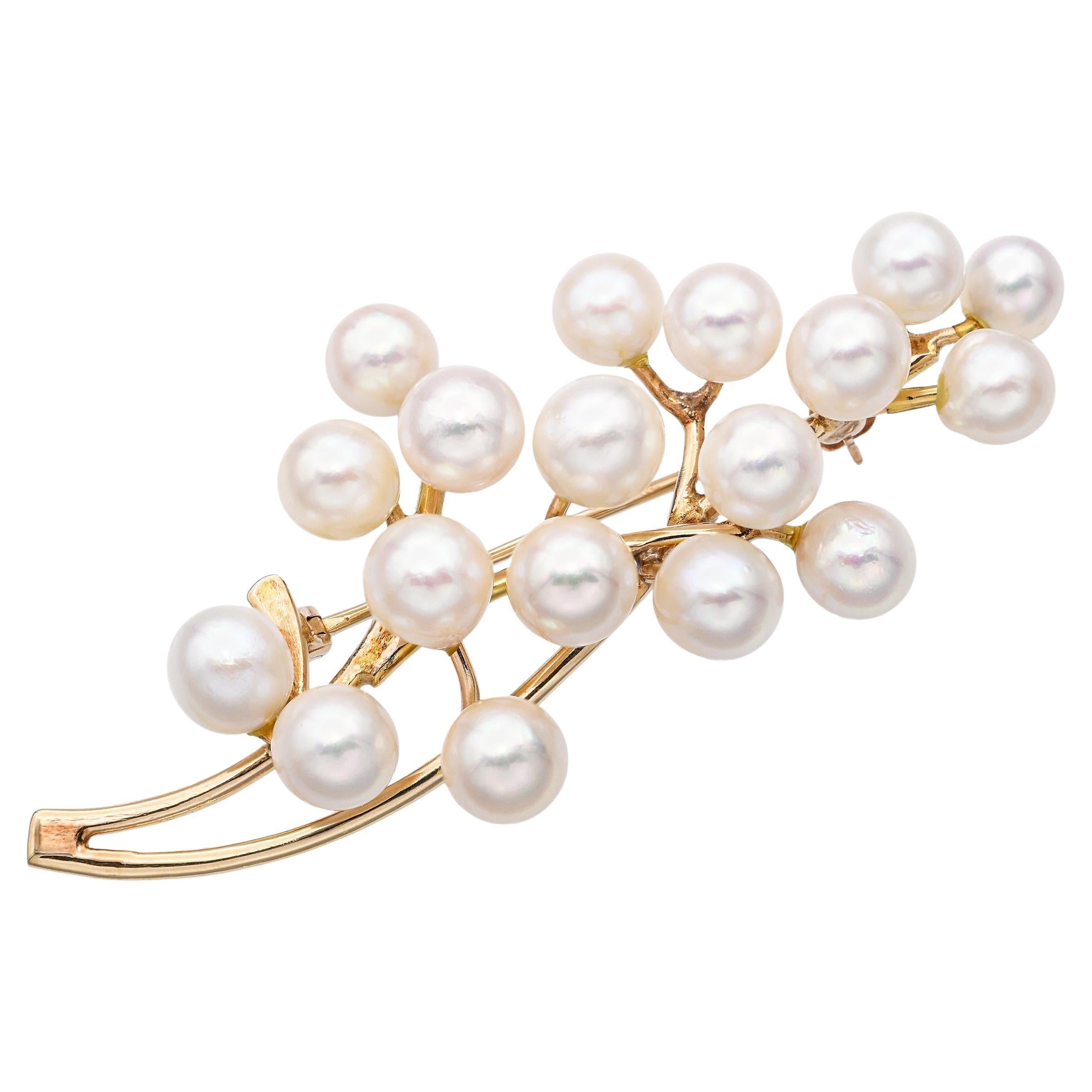 Vintage 14k Gelbgold Perle Blumenstrauß Brosche