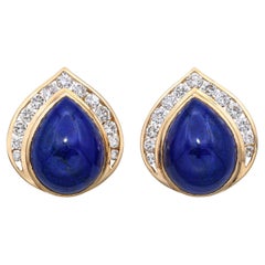 Vintage Boucles d'oreilles en or jaune 18k 1.02tcw diamant et Lapis Teardrop