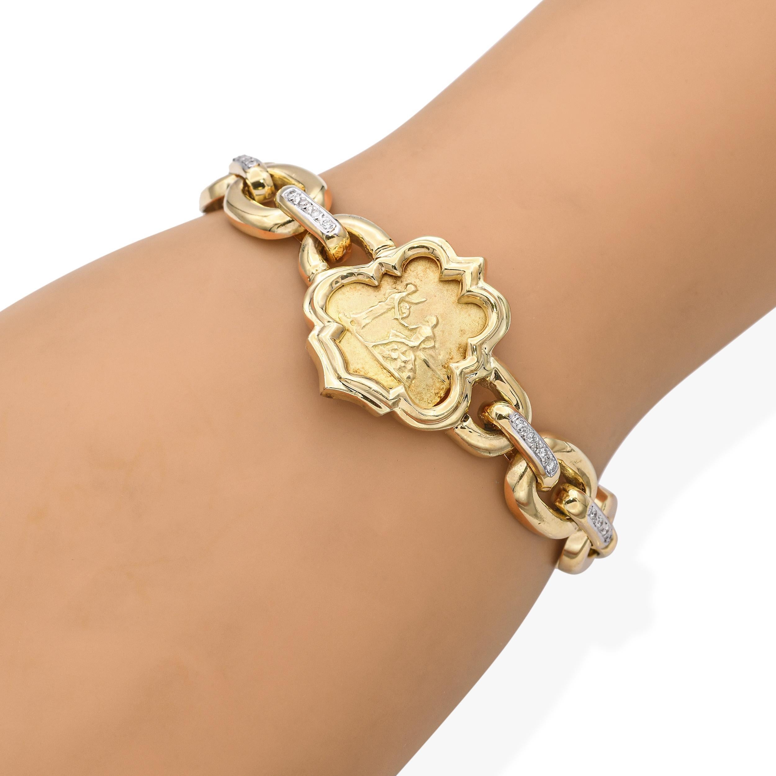 Taglio rotondo Bracciale a catena con diamanti in oro giallo 14k in vendita
