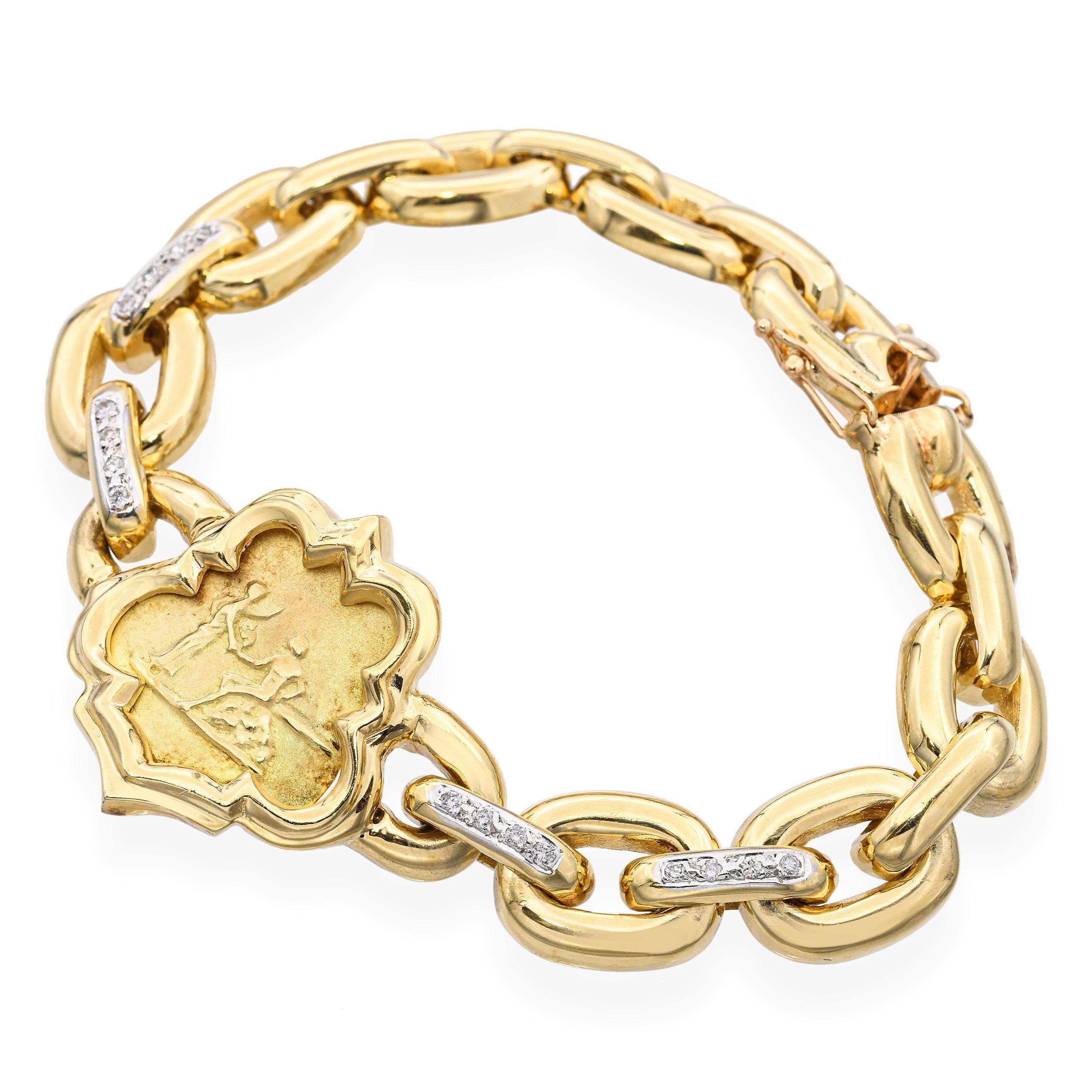 Donna Bracciale a catena con diamanti in oro giallo 14k in vendita