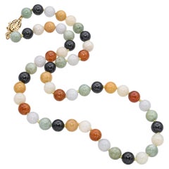 Vintage Gump's 14k Yellow Gold Multi Color Jade Necklace