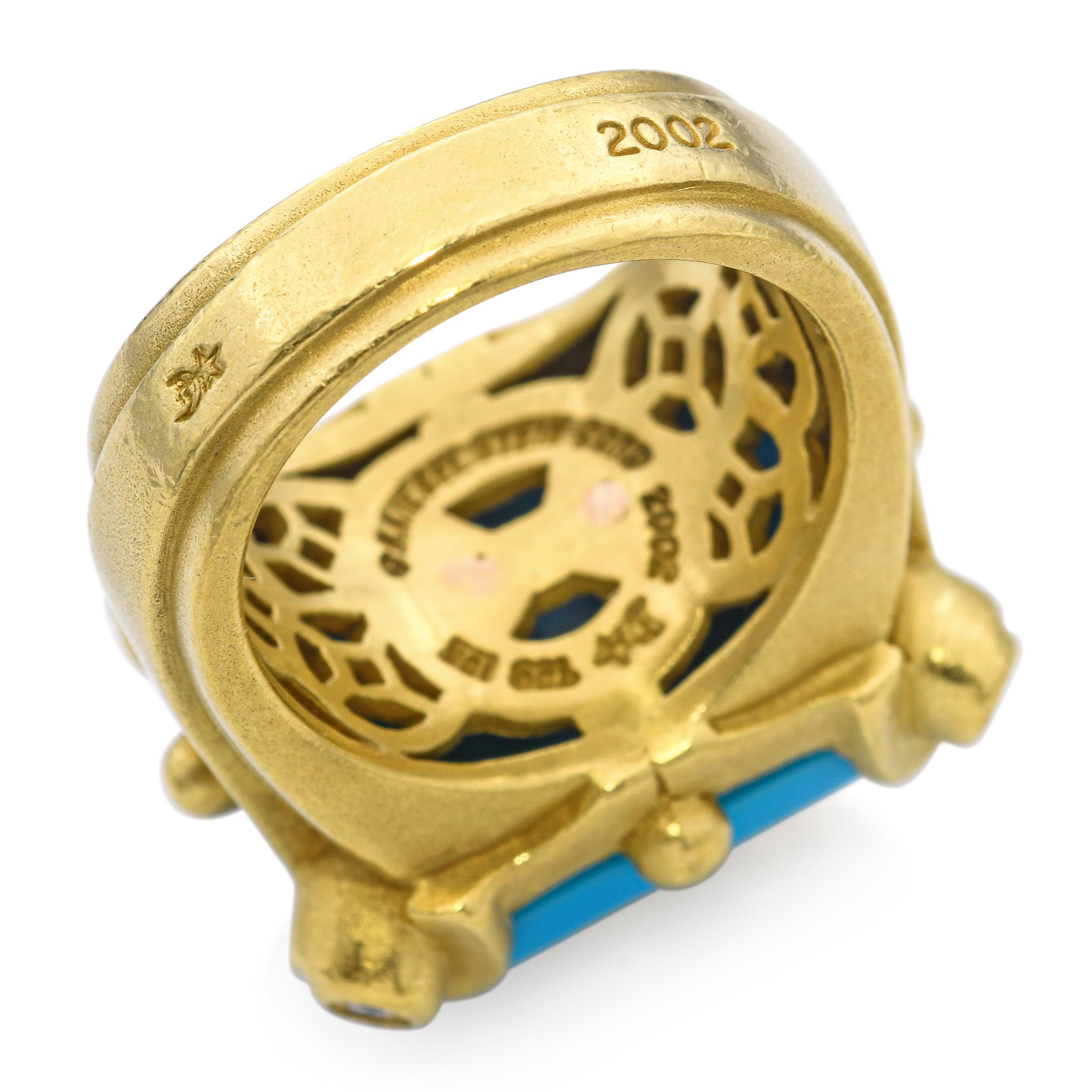 Barry Kieselstein-Cord Bague Foo Dog en or jaune 18 carats, turquoise et diamants en vente 1