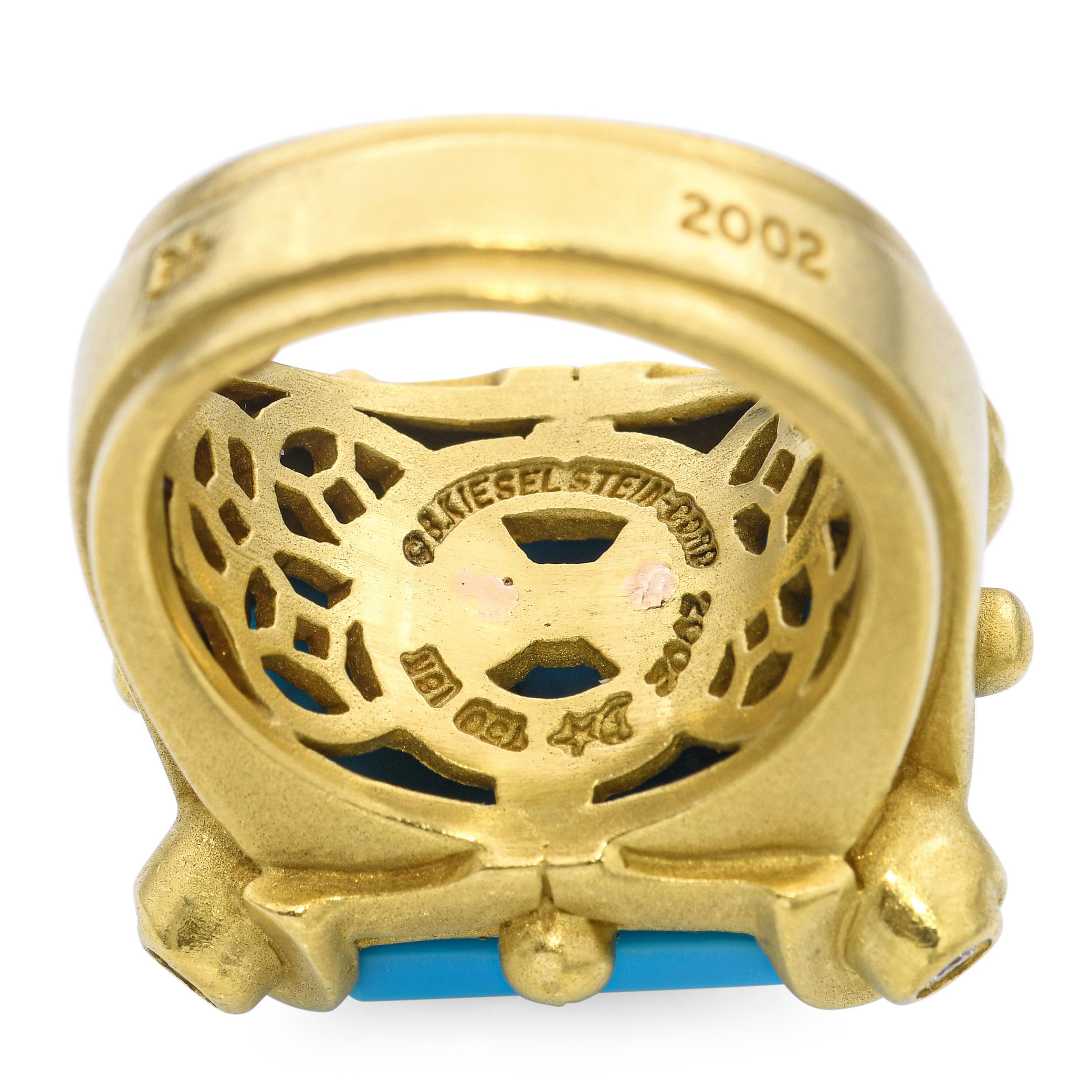 Barry Kieselstein-Cord Bague Foo Dog en or jaune 18 carats, turquoise et diamants en vente 2