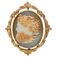Exceptional Antique Yellow Gold Poseidon Cameo Brooch