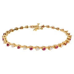 Vintage 18k Yellow Gold Ruby & Diamond Tennis Bracelet