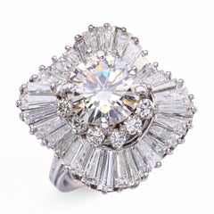 Vintage Platinum Diamond and Cubic Zirconia Ballerina Cocktail Ring