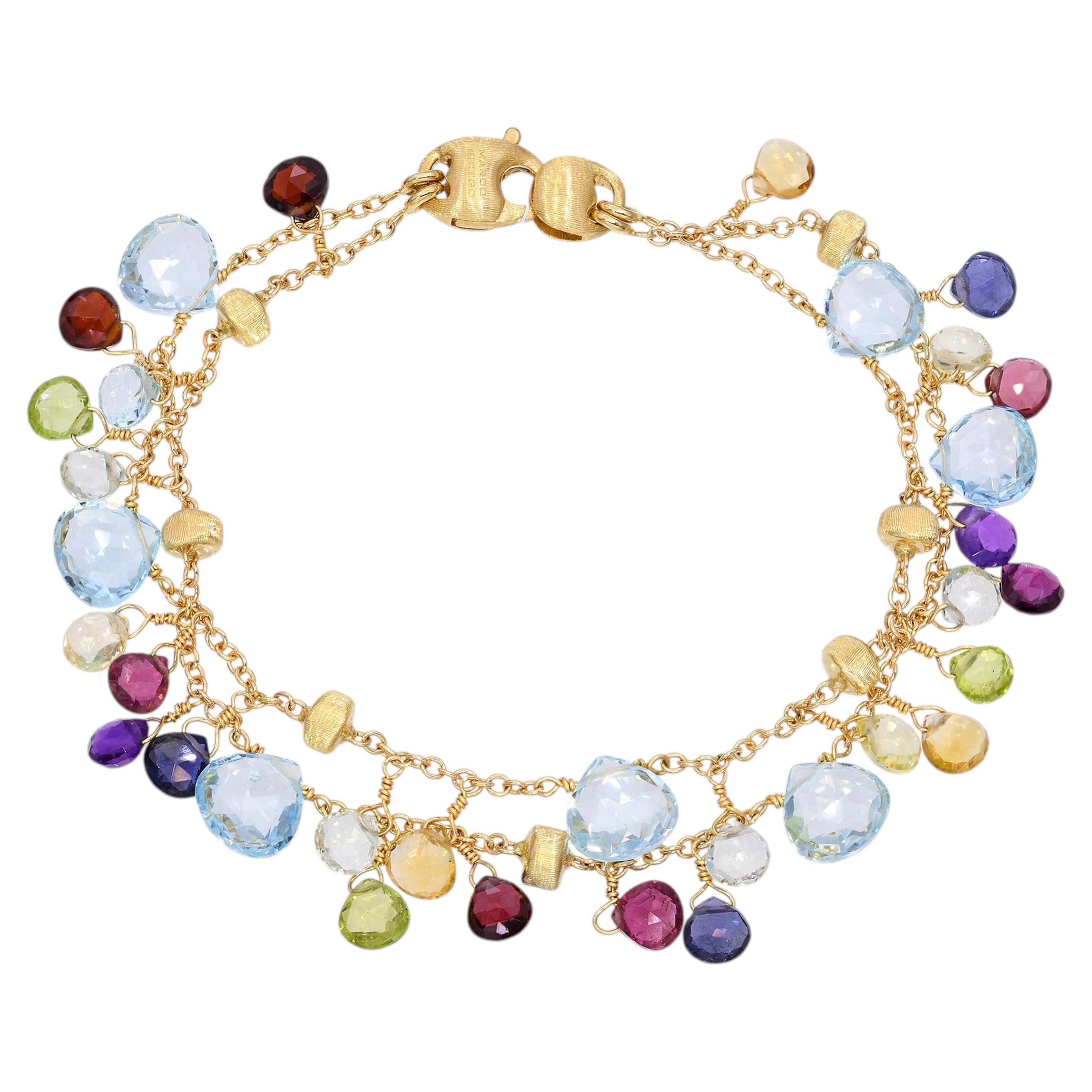 Marco Bicego Oro Amarillo de 18 quilates Pulsera de dos vueltas con multigemas colgantes