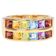 H Stern 18k Yellow Gold Multi Gemstone Stars and Moon Design Ring