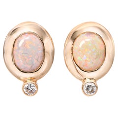 Vintage 13k Yellow Gold Opal & Diamond Earrings