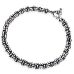 Vintage Sterling Silver Oxidized Byzantine Link Toggle Necklace