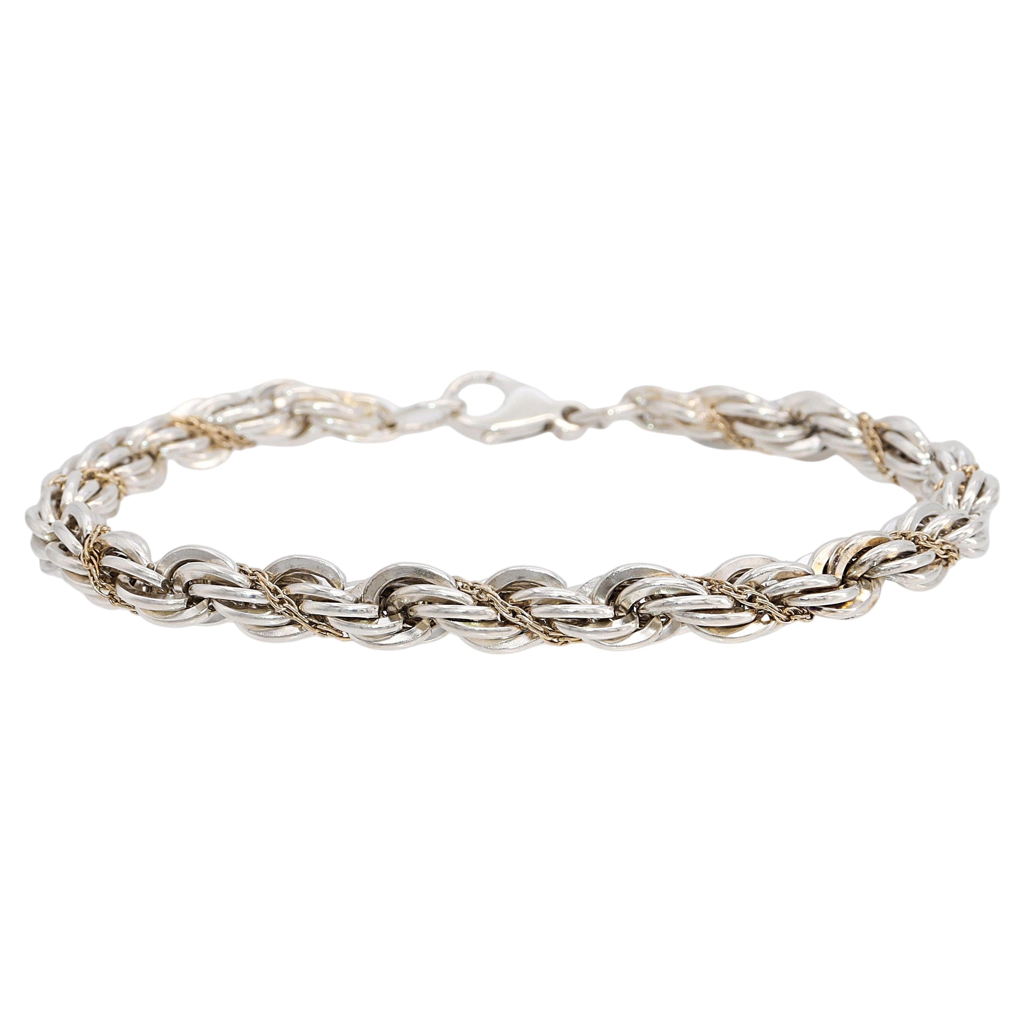 Tiffany & Co. Sterling Silver 14k Gold Twist Link Bracelet For Sale