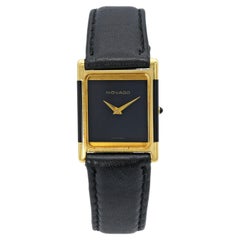 Vintage 1980s Movado 18k Yellow Gold Onyx Dial Tank Men's Watch