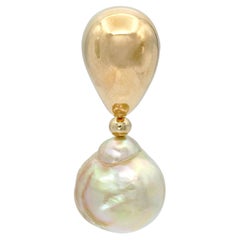 Ciondolo vintage in oro giallo 18 carati con perla barocca da 16 mm