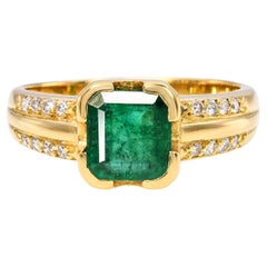 Vintage H Stern 18k Yellow Gold Emerald and Diamond Ring