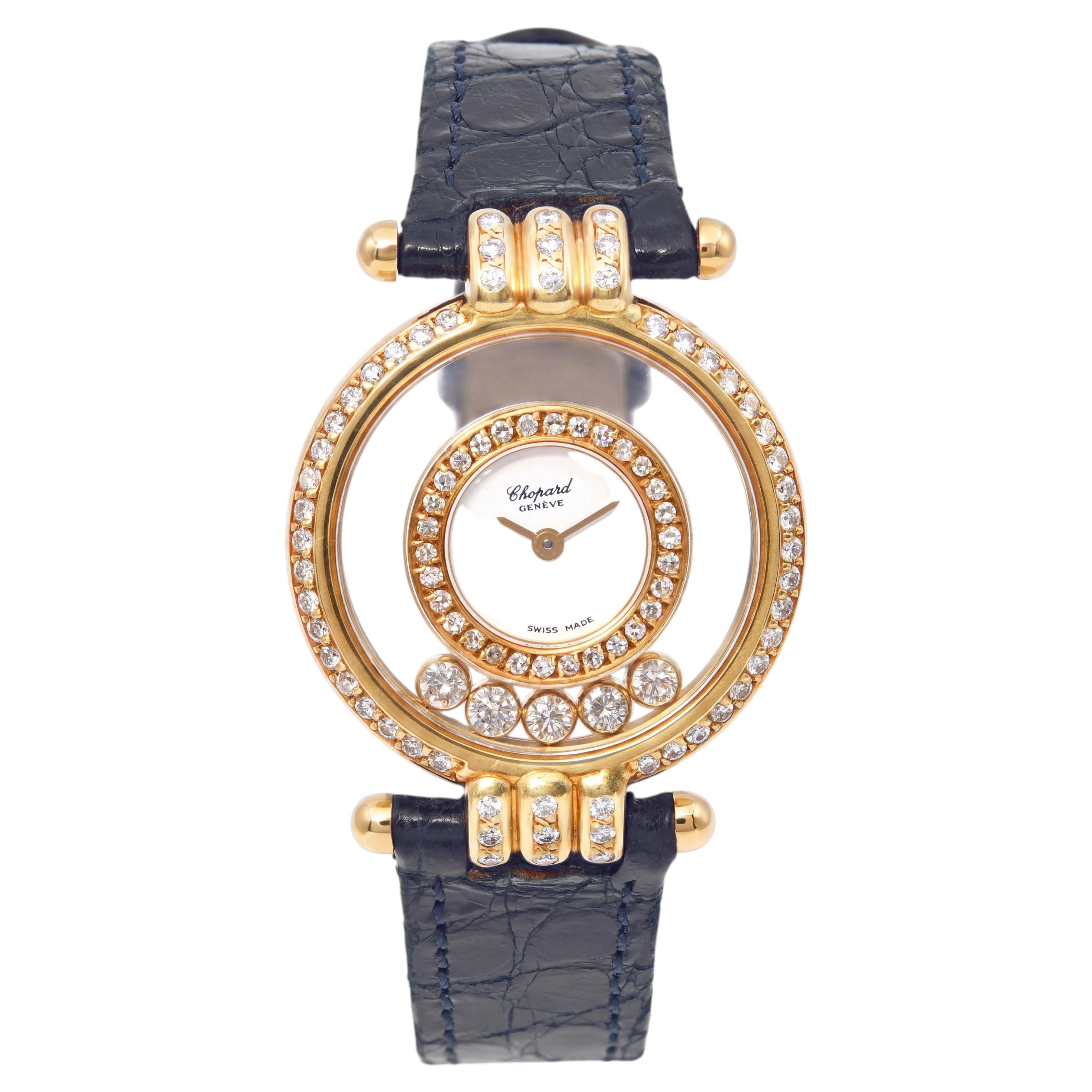 Vintage-Damenuhr von Chopard aus den 1990er Jahren, 18 Karat Gelbgold, „Happy Diamonds“, Nr. 20/5605