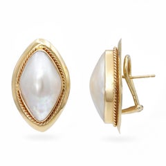 Vintage 14k Yellow Gold Mabe Pearl Earrings