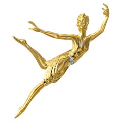 Vintage 18k Yellow Gold and Platinum Tyche Goddess Brooch