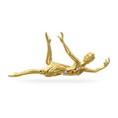 Vintage 18k Yellow Gold and Platinum Tyche Goddess Brooch