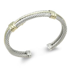 Bracciale a cerniera con doppio cavo in argento sterling e oro giallo 14 carati di David Yurman
