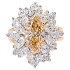 Oscar Heyman 18k Yellow Gold & Platinum Marquise Diamond Cluster Cocktail Ring