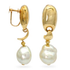Vintage 18k Yellow Gold Semi Baroque Pearl Screw Back Earrings
