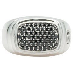 David Yurman Sterling Silver Black Diamond Signet Ring